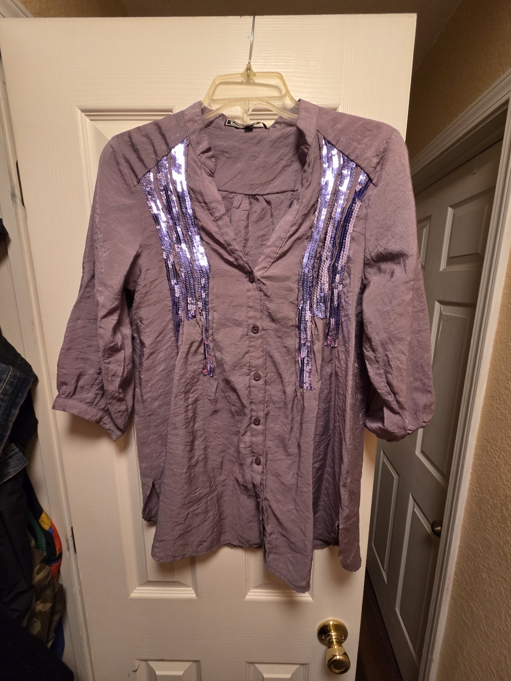 Love Stitch Lavender Button-Down Top with Sequin Accents
